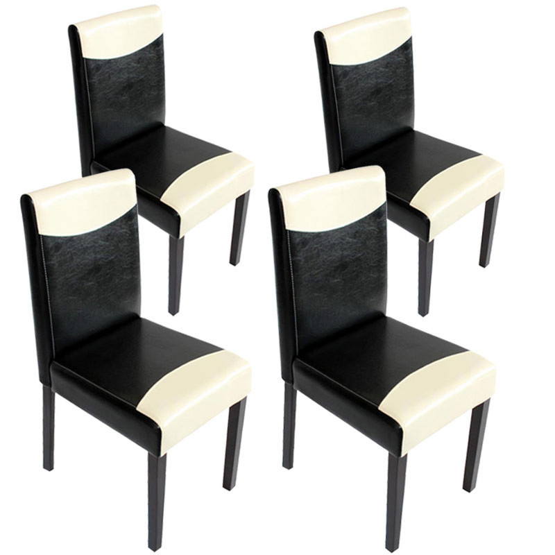 Lot de 4 chaises de séjour Littau, simili-cuir, noir-crème, pieds foncés