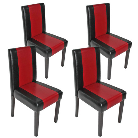 Lot de 4 chaises de séjour Littau, simili-cuir, noir-rouge, pieds foncés