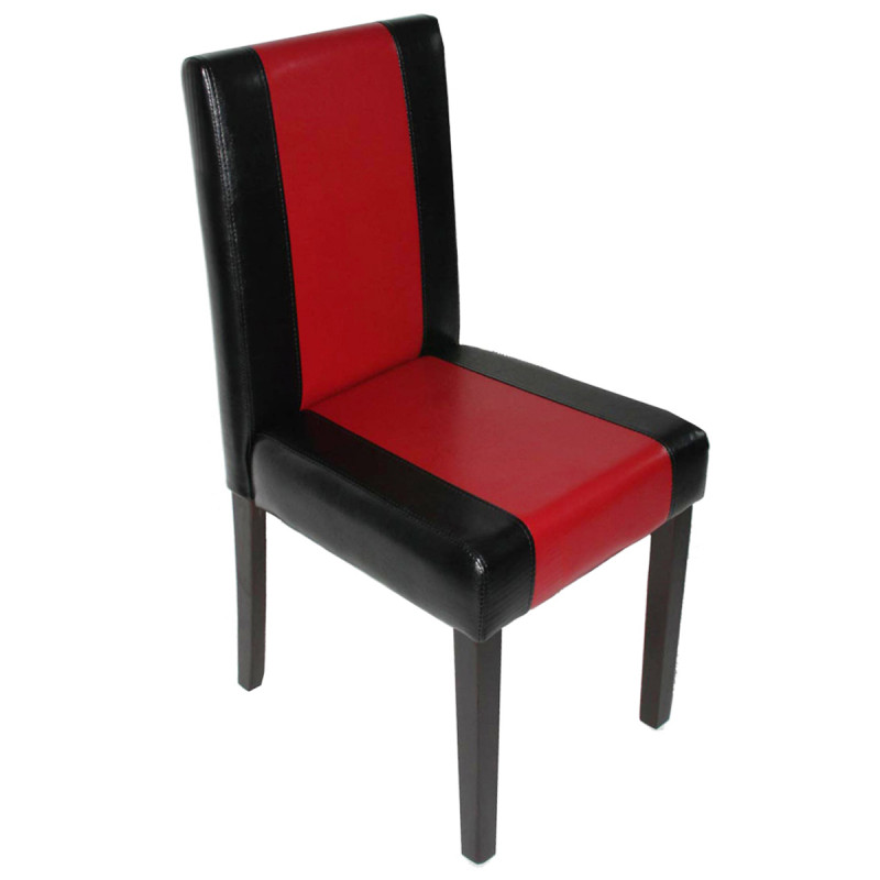 Lot de 4 chaises de séjour Littau, simili-cuir, noir-rouge, pieds foncés