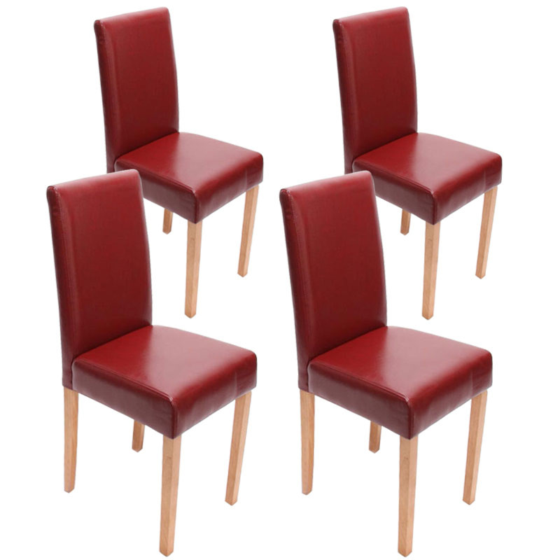 Lot de 4 chaises de séjour Littau - cuir reconstitué, rouge, pieds clairs