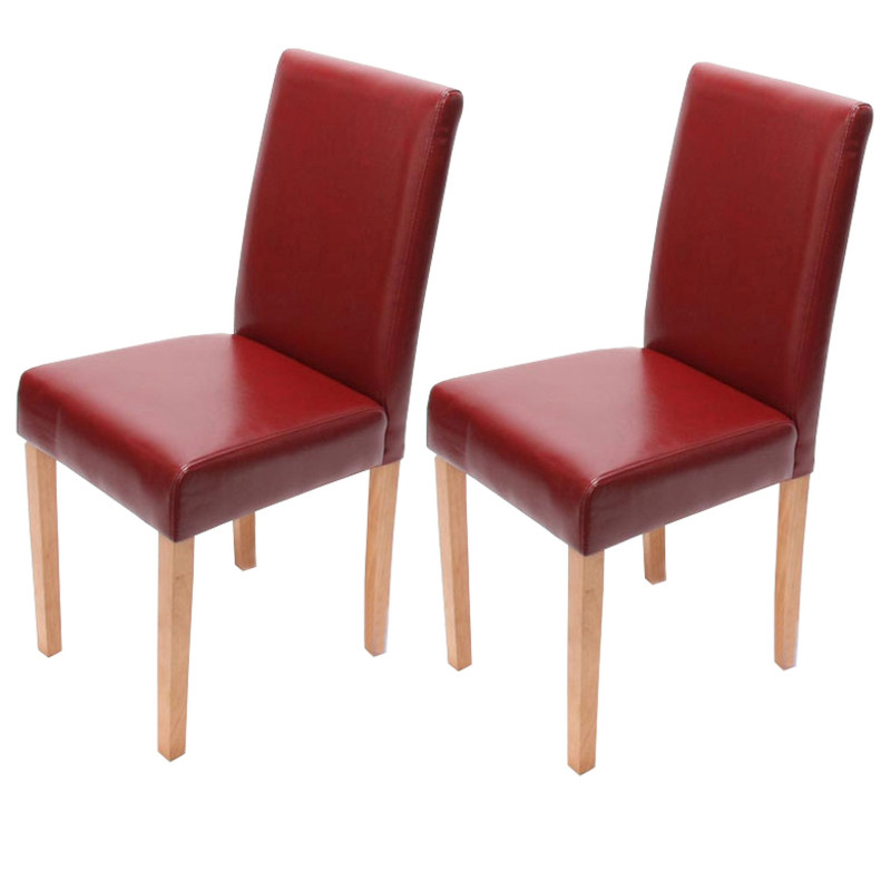 Lot de 4 chaises de séjour Littau - cuir reconstitué, rouge, pieds clairs