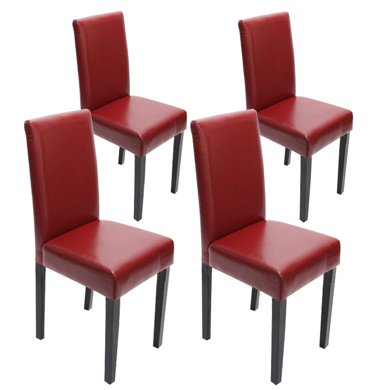 Lot de 4 chaises de séjour Littau - cuir reconstitué, rouge, pieds foncés