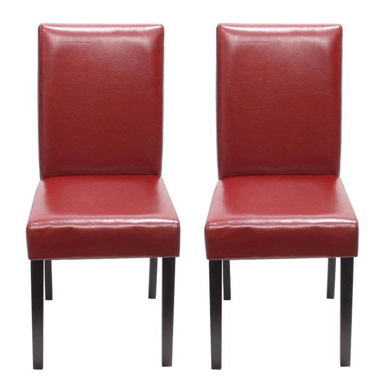 Lot de 4 chaises de séjour Littau - cuir reconstitué, rouge, pieds foncés