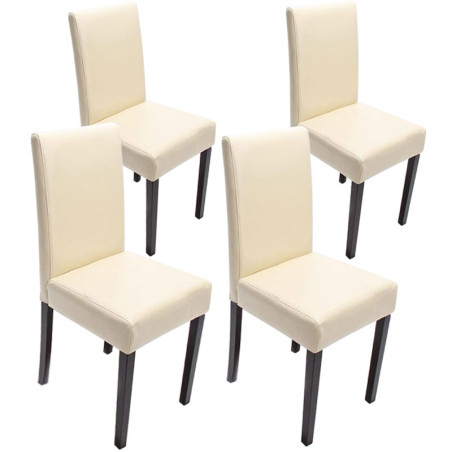 Lot de 4 chaises de séjour Littau - cuir reconstitué, crème, pieds foncés