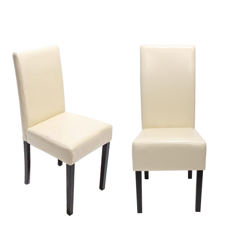 Lot de 4 chaises de séjour Littau - cuir reconstitué, crème, pieds foncés