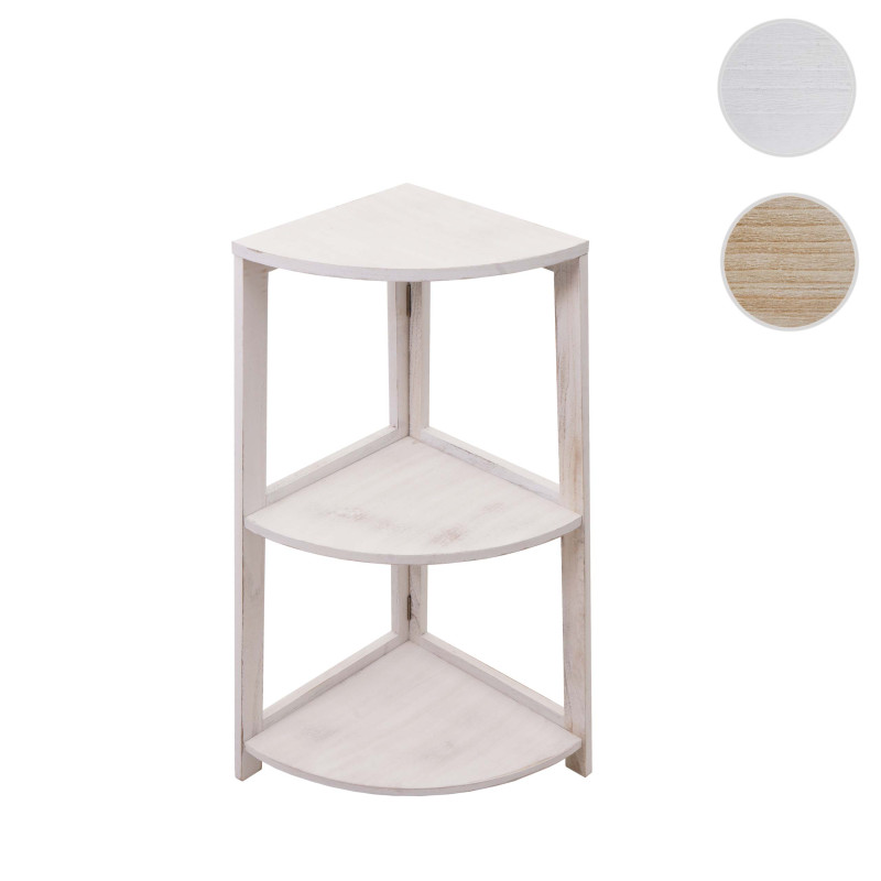 Étagère d'angle Étagère sur pied Étagère de salon, 3 étagères, 80x37x37cm MDF en paulownia certifié MVG - shabby blanc