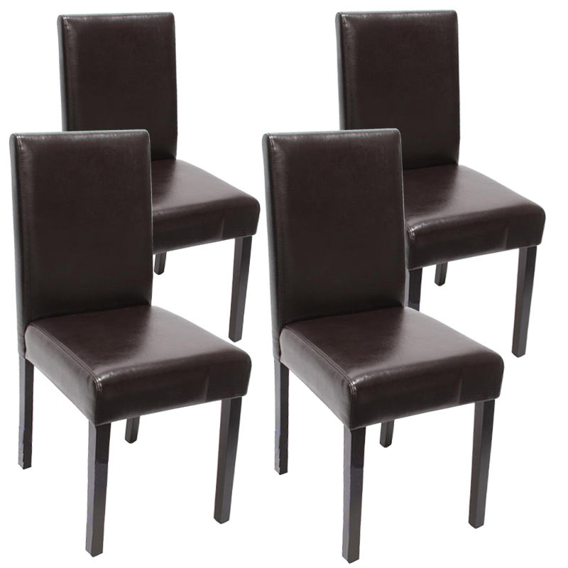 Lot de 4 chaises de séjour Littau- cuir reconstitué, marron, pieds foncés