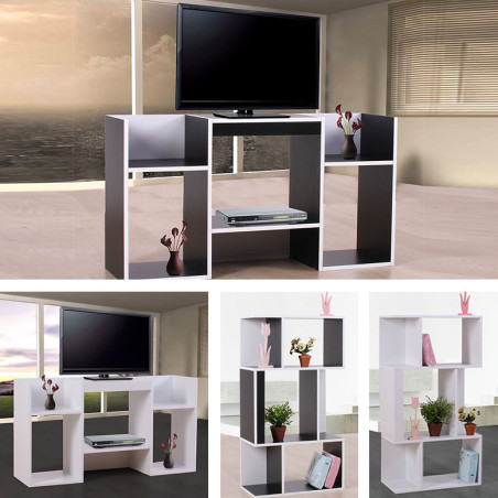 Meuble TV / étagère, 6 niches, 109x30x59cm, blanc