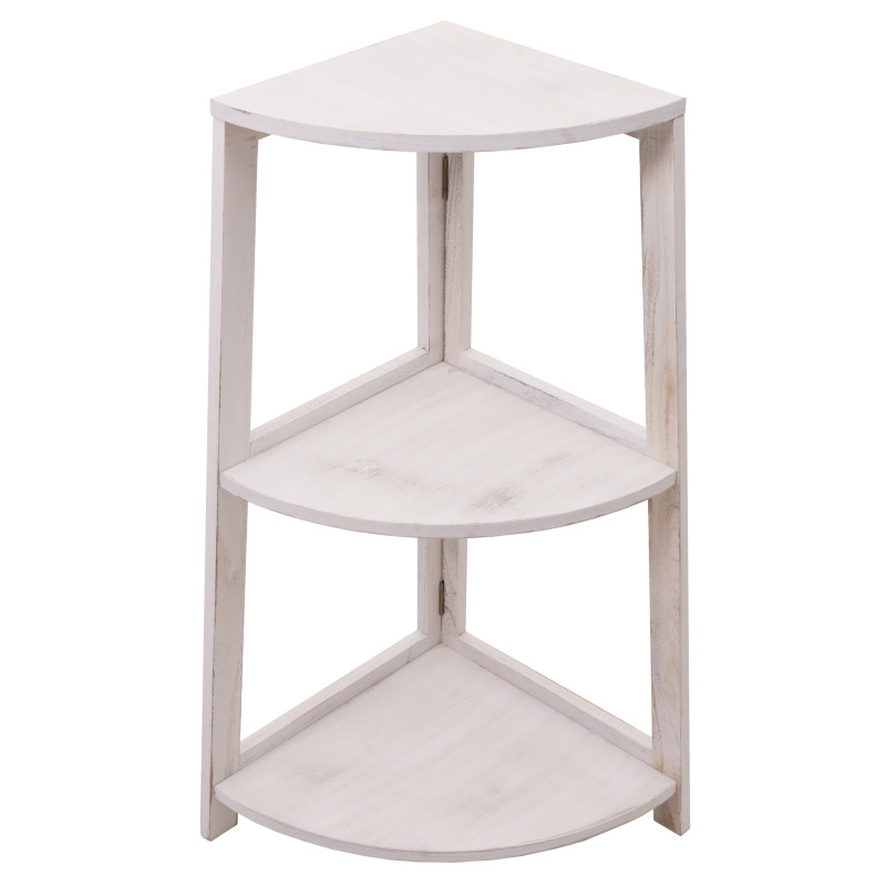 Étagère d'angle Étagère sur pied Étagère de salon, 3 étagères, 80x37x37cm MDF en paulownia certifié MVG - shabby blanc