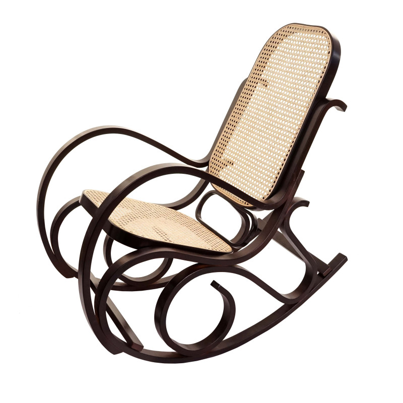 Rocking-chair fauteuil à bascule, couleur noyer, rotin