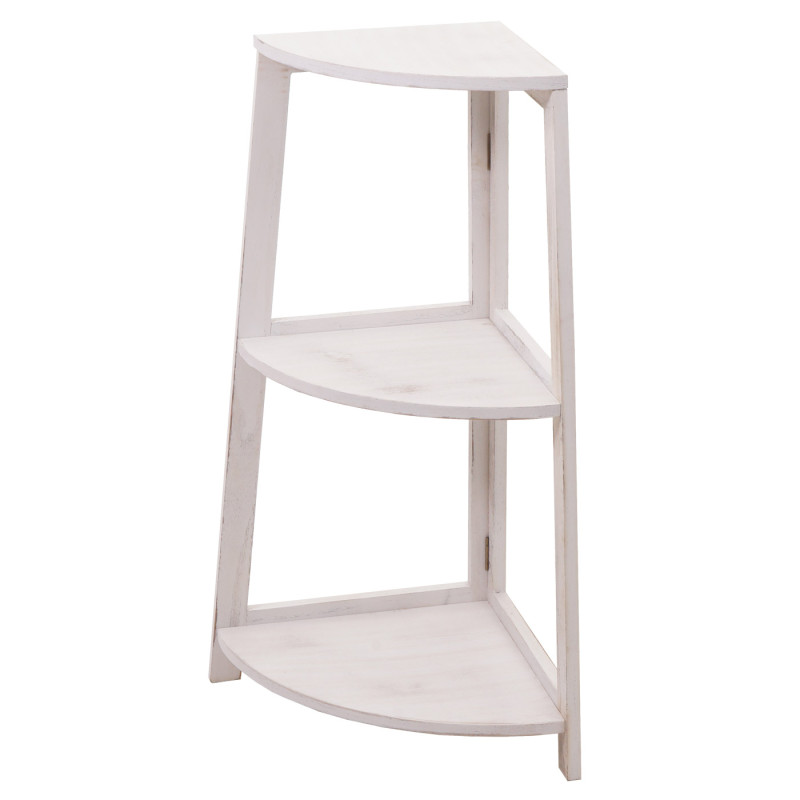 Étagère d'angle Étagère sur pied Étagère de salon, 3 étagères, 80x37x37cm MDF en paulownia certifié MVG - shabby blanc