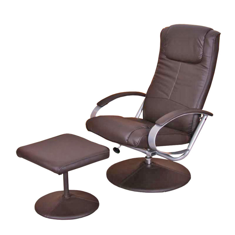 Fauteuil de relaxation N44, avec pouf, pivotant, simili-cuir, marron