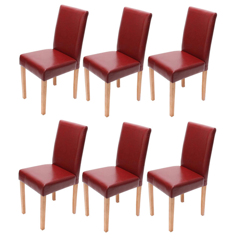 Lot de 6 chaises de séjour Littau - cuir reconstitué rouge, pieds clairs