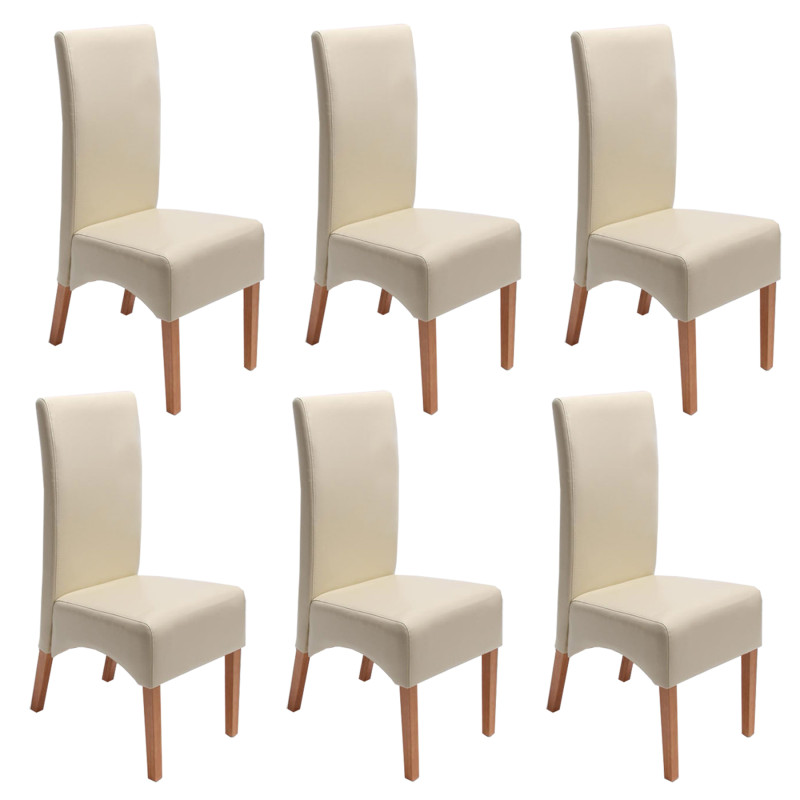 Lot de 6 chaises Latina, salle à manger, cuir reconstitué - couleur crème, pieds clairs