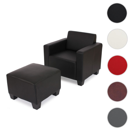 Fauteuil salon/lounge Lyon avec pouf, simili-cuir, rouge