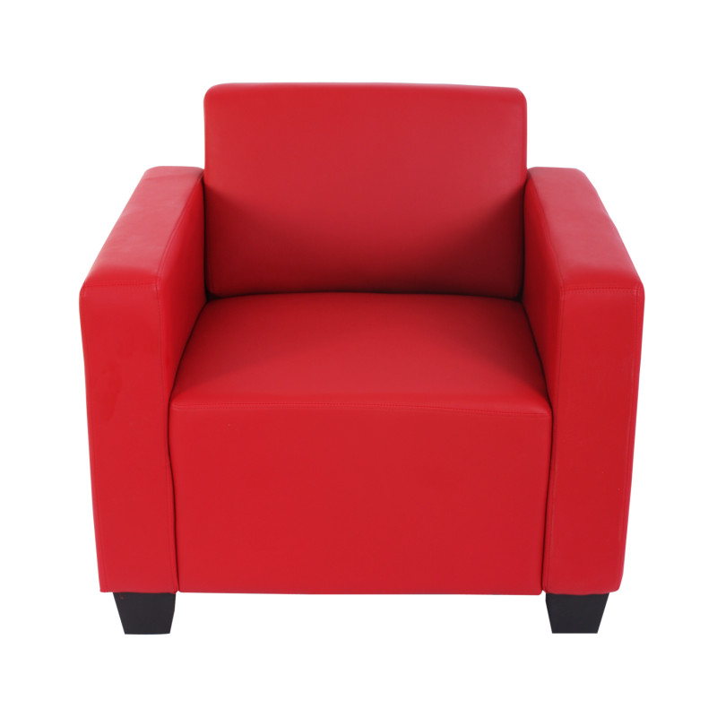 Fauteuil salon/lounge Lyon avec pouf, simili-cuir, rouge