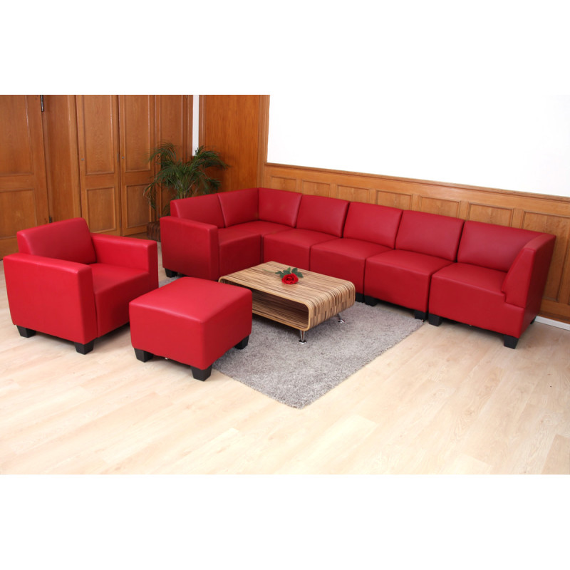 Fauteuil salon/lounge Lyon avec pouf, simili-cuir, rouge