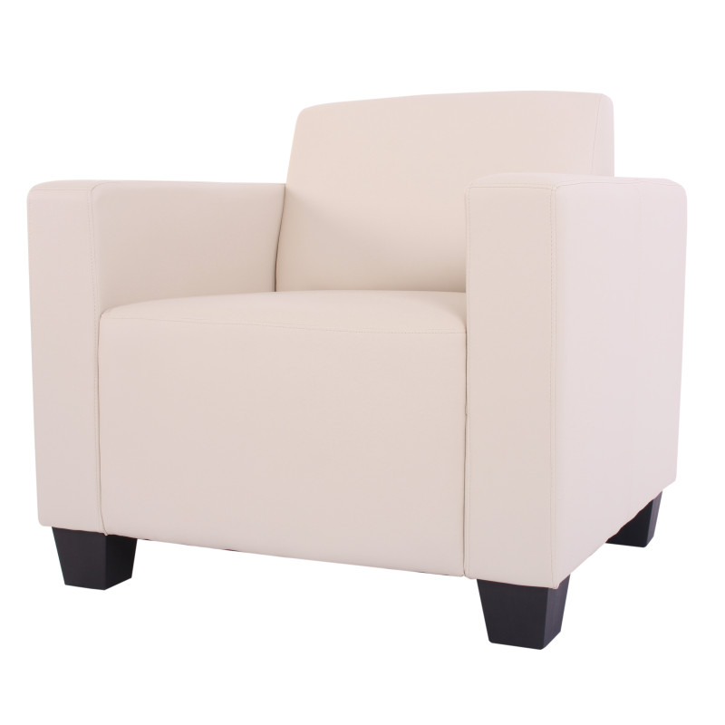 Fauteuil salon/lounge Lyon avec pouf, simili-cuir, crème