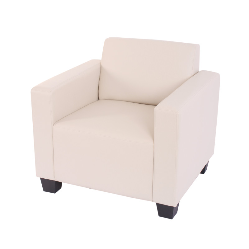 Fauteuil salon/lounge Lyon avec pouf, simili-cuir, crème