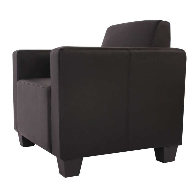 Fauteuil salon/lounge Lyon avec pouf, simili-cuir, noir