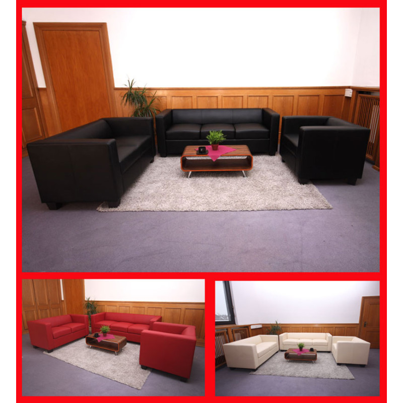 Salon 3-2-1, garniture de canapés / lounge Lille - similicuir, rouge