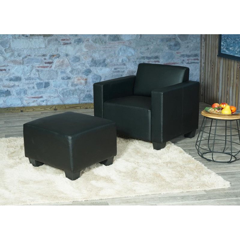 Fauteuil salon /club / lounge Lyon, simili-cuir, noir