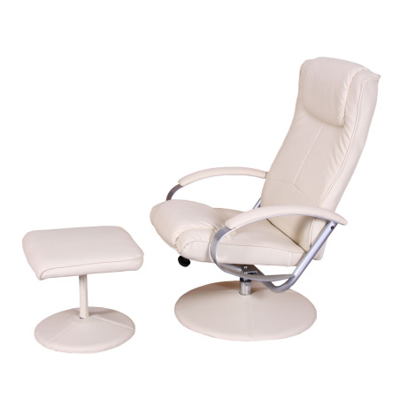 Fauteuil de relaxation N44, avec pouf, pivotant, simili-cuir, blanc