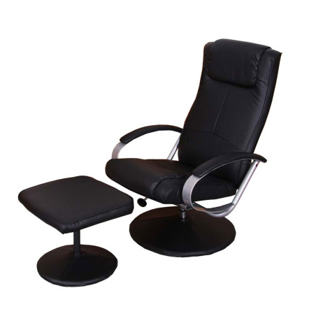 Fauteuil de relaxation N44, avec pouf, pivotant, simili-cuir, noir