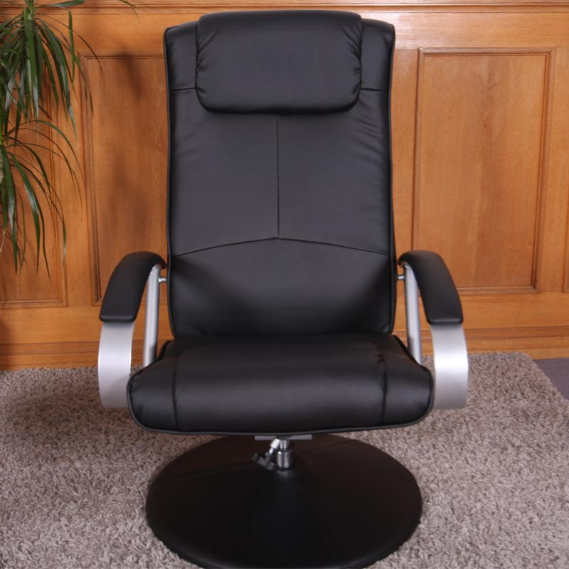 Fauteuil de relaxation N44, avec pouf, pivotant, simili-cuir, noir