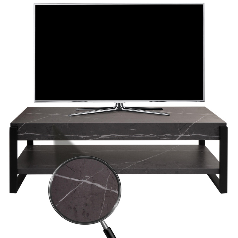 Rack TV Table TV Lowboard Table TV, métal 42x120x44cm - aspect marbre gris
