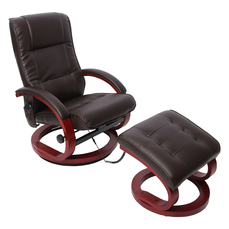 Fauteuil de relaxation massage Pescatori II, avec pouf, marron