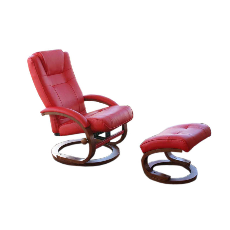 Fauteuil relax, fauteuil avec pouf, Pescatori, simili-cuir, rouge
