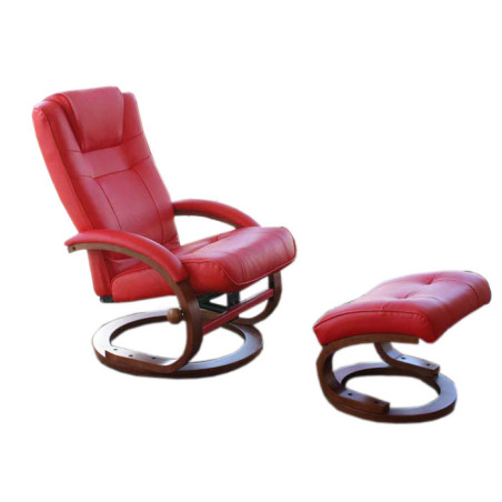 Fauteuil relax, fauteuil avec pouf, Pescatori, simili-cuir, rouge