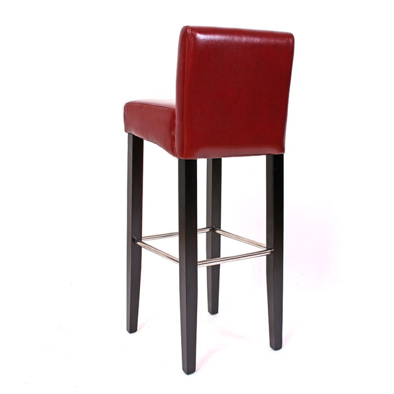 Lot de 2 tabourets de bar N25, bois/cuir, 37x44x102cm, rouge