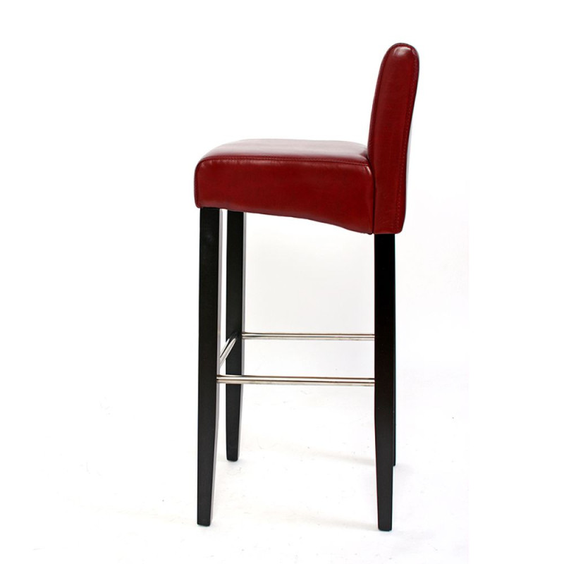 Lot de 2 tabourets de bar N25, bois/cuir, 37x44x102cm, rouge