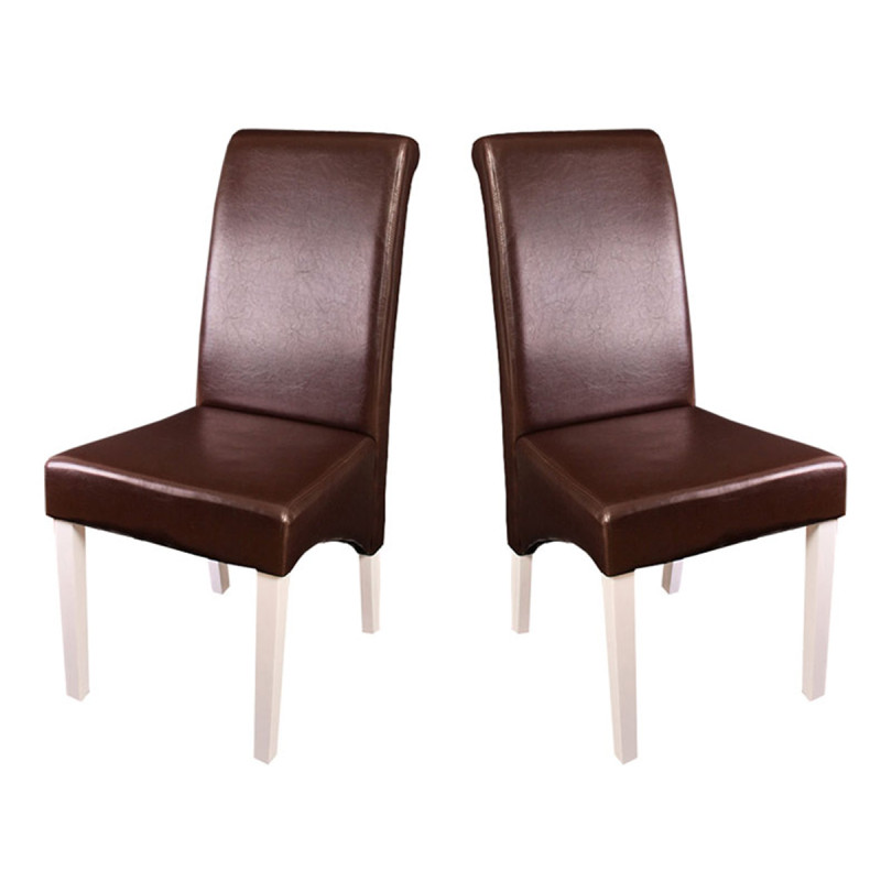 2x chaise de s?jour M37, cuir reconstitu?, marron/pieds blancs