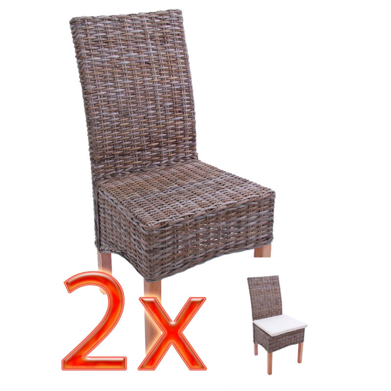 Lot de 2 chaises M44 salle à manger, rotin kubu/bois, 47x52x97cm