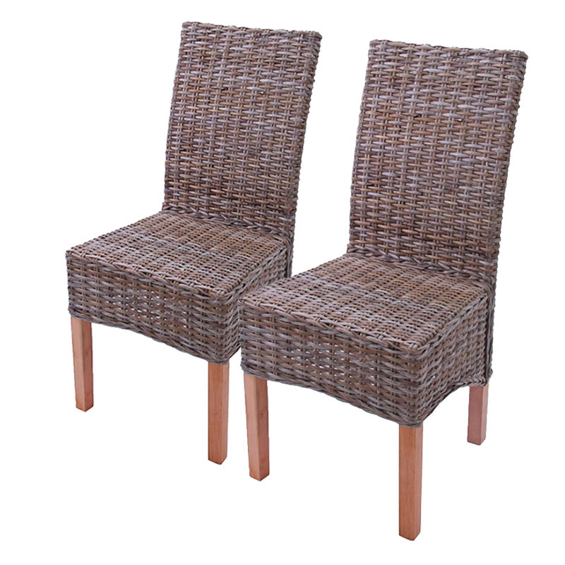 Lot de 2 chaises M44 salle à manger, rotin kubu/bois, 47x52x97cm