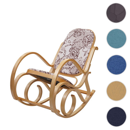 Rocking-chair fauteuil à bascule M41, imitation noyer, cuir Patchwork, noir