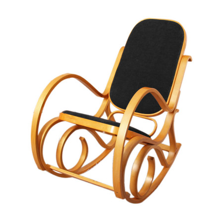 Rocking-chair, fauteuil à bascule M41, imitation bois de chêne, assise en similicuir noir