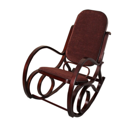 Rocking-chair, fauteuil à bascule M41, imitation noyer, tissu marron