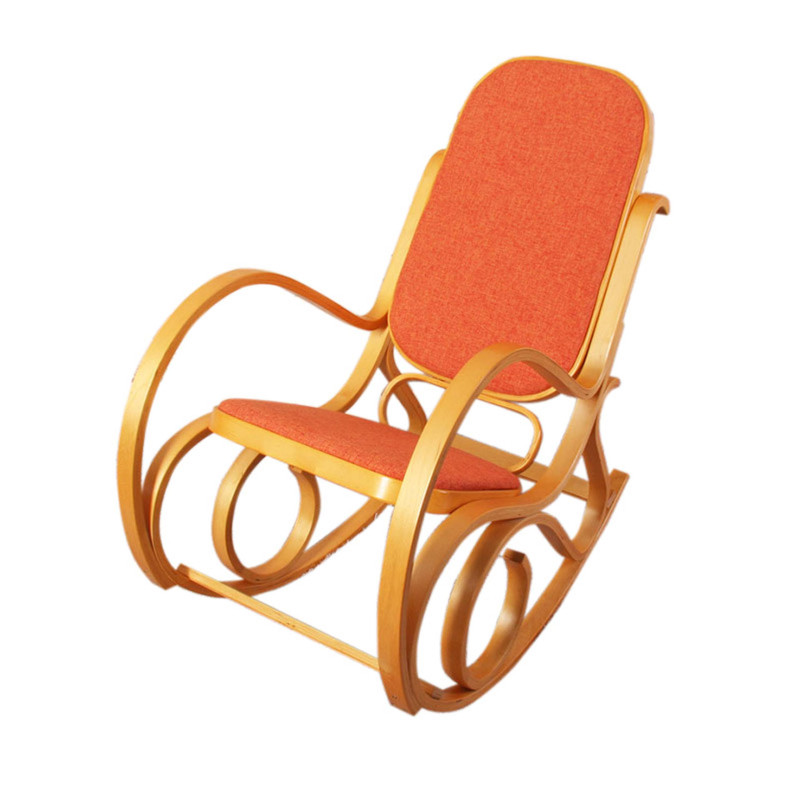 Rocking-chair, fauteuil ? bascule M41, imitation chêne, tissu orange