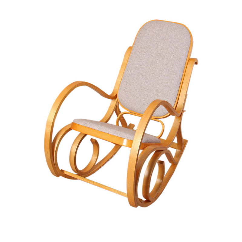 Rocking-chair, fauteuil à bascule M41, imitation chêne, tissu beige