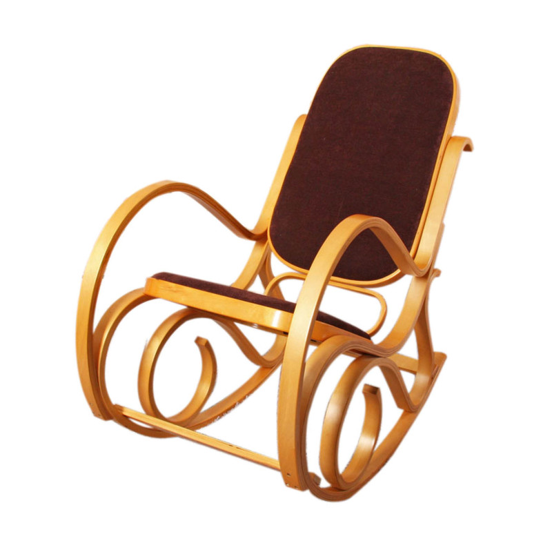 Rocking-chair fauteuil à bascule M41, imitation chêne, tissu marron