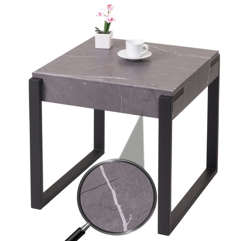 Table d'appoint table basse table de chevet table de salon, métal 51x50x54cm - aspect marbre gris