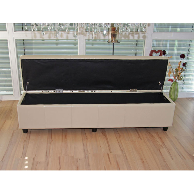 Banc banquette Kriens XXL, 180x45x45cm, cuir reconstitué, crème