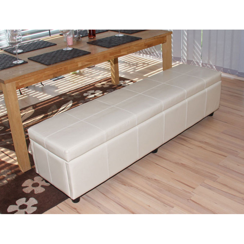 Banc banquette Kriens XXL, 180x45x45cm, cuir reconstitué, crème