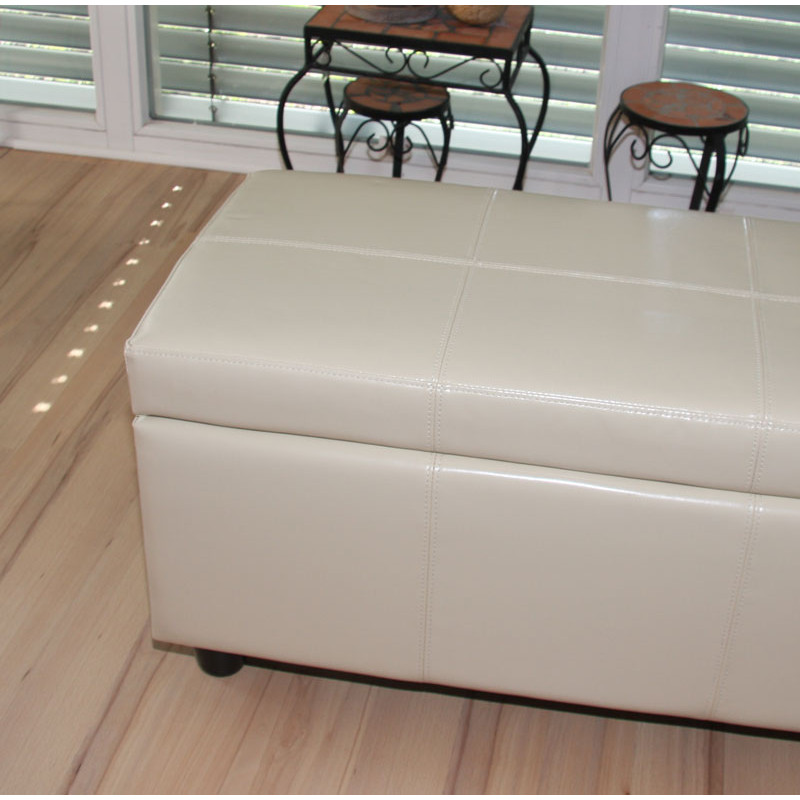 Banc banquette Kriens XXL, 180x45x45cm, cuir reconstitué, crème