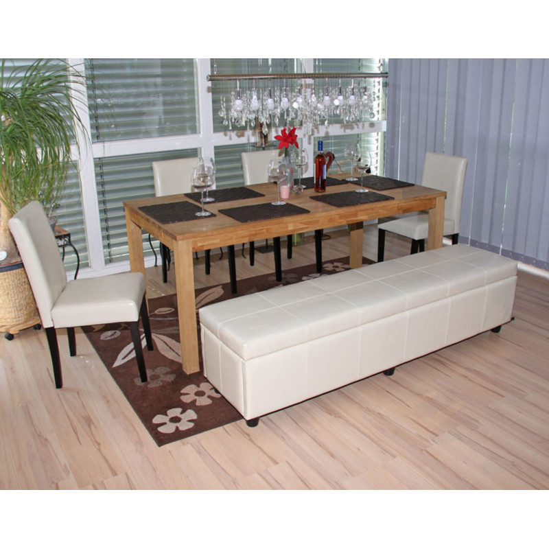 Banc banquette Kriens XXL, 180x45x45cm, cuir reconstitué, crème