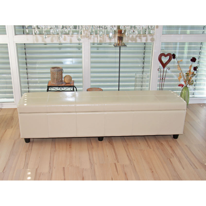 Banc banquette Kriens XXL, 180x45x45cm, cuir reconstitué, crème